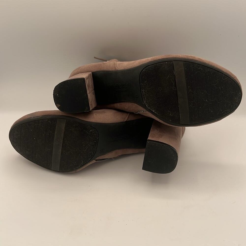 Christian Siriano taupe tan suede heel boots buckle zipper 9.5 - Picture 7 of 9
